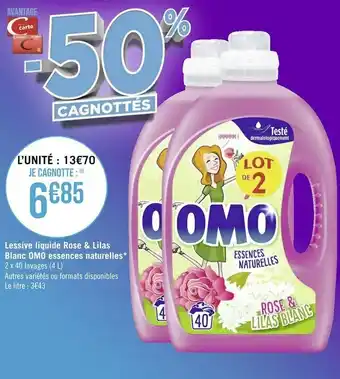 Géant Casino Omo lessive liquide rose & lilas blanc essences naturelles* offre