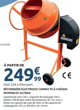 Mr Bricolage ALTRAD Bétonnière électrique compacte offre