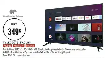 Continental edison tv led 50’’ (125,5 cm)