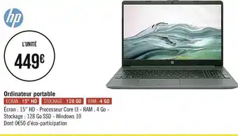 Géant Casino Hp ordinateur portable offre
