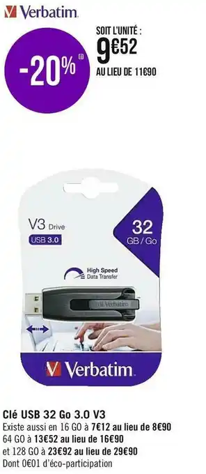 Géant Casino Verbatim clé usb 32 go 3.0 v3 offre