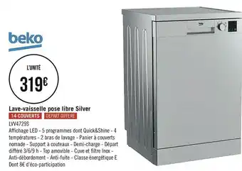 Géant Casino Beko lave-vaisselle pose libre silver offre
