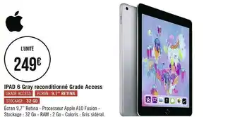 Géant Casino Apple ipad 6 gray reconditionné grade access offre