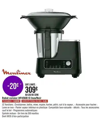 Géant Casino Moulinex robot cuiseur hf456810 inox/noir offre