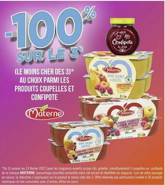 Géant Casino Materne bon plan au choix parmiles produits coupelles et confipote offre