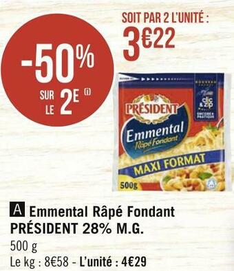 Géant Casino Président emmental râpé fondant 28% m.g. offre