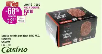 Géant Casino Casino steaks hachés pur bœuf 15% m.g. surgelés offre