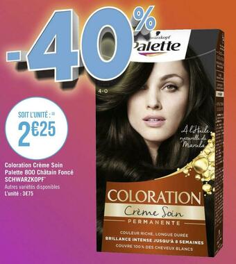 Géant Casino Schwarzkopf coloration crème soin palette 800 châtain foncé* offre