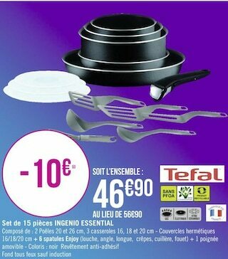 Géant Casino Tefal set de 15 pièces ingenio essential offre