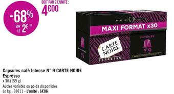 Géant Casino Carte noire capsules café intense n° 9 espresso offre