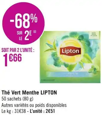 Géant Casino Lipton thé vert menthe offre