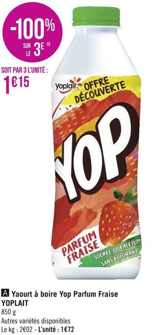 Géant Casino Yoplait yaourt à boire yop parfum fraise offre