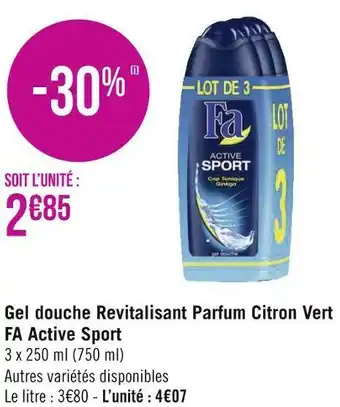 Géant Casino Fa gel douche revitalisant parfum citron vert active sport offre