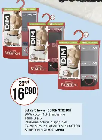 Géant Casino Dim lot de 3 boxers coton stretch offre