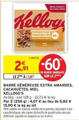 Intermarché Kellogg's Barre généreuse extra amandes, cacahuètes, miel offre