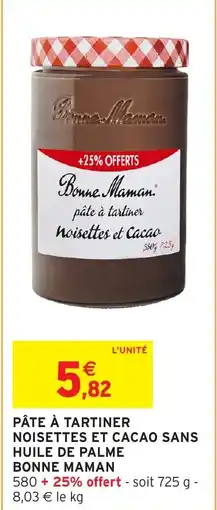 Intermarché Bonne Maman Pâte à tartiner noisettes et cacao offre