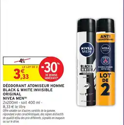 Intermarché NIVEA MEN DÉODORANT ATOMISEUR HOMME BLACK & WHITE INVISIBLE ORIGINAL offre