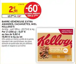 Intermarché Express Kellogg's BARRE GÉNÉREUSE EXTRA AMANDES, CACAHUÈTES, MIEL offre