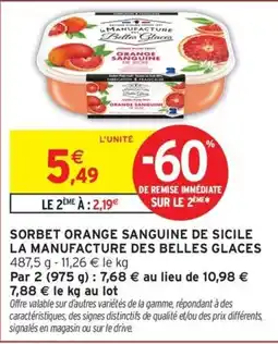 Intermarché Express LA MANUFACTURE DES BELLES GLACES SORBET ORANGE SANGUINE DE SICILE offre