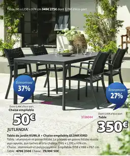 JYSK JUTLANDIA Table de jardin KUMLA + Chaise empilable GLOMFJORD offre