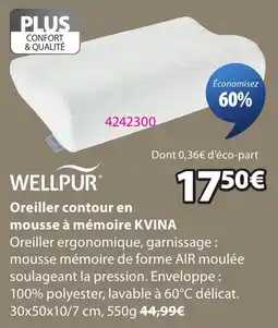 JYSK WELLPUR Oreiller contour en mousse à mémoire KVINA offre