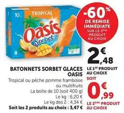 Hyper U Oasis - batonnets sorbet glaces offre