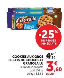 U Express Lu - cookies aux gros eclats de chocolat granola offre