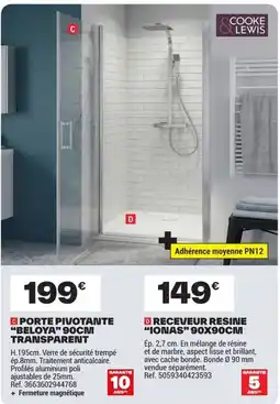 Brico Dépôt COOKE & LEWIS PORTE PIVOTANTE "BELOYA" 90CM TRANSPARENT offre
