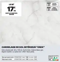 Brico Dépôt CARRELAGE DE SOL INTÉRIEUR "ONIX" offre