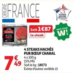 Auchan Supermarché CHARAL 4 STEAKS HACHÉS PUR BŒUF offre