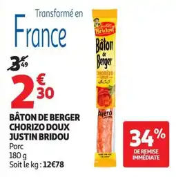 Auchan Supermarché Justin Bridou Bâton de Berger offre