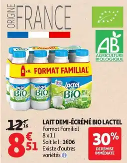 Auchan Supermarché Lactel LAIT DEMI-ÉCRÉMÉ BIO offre