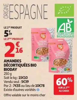 Auchan Supermarché BIO DAY Amandes décortiquées offre