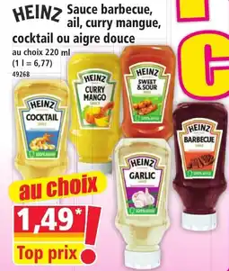 Norma HEINZ Sauce barbecue, ail, curry mangue, cocktail ou aigre douce offre