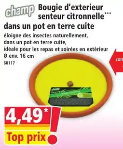 Norma champ Bougie d'extérieur senteur citronnelle offre
