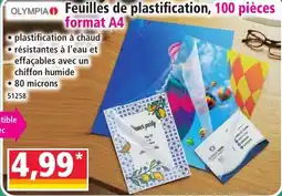 Norma OLYMPIA Feuilles de plastification offre