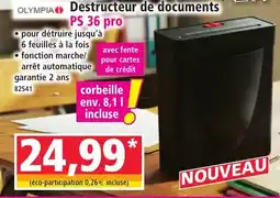 Norma OLYMPIA Destructeur de documents PS 36 pro offre