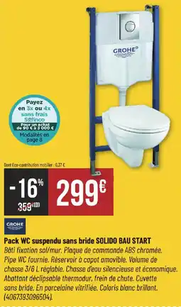Bricorama GROHE Pack WC suspendu sans bride SOLIDO BAU START offre