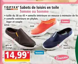 Norma Toptex sabots de loisirs en toile femme ou homme offre