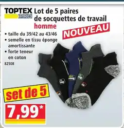 Norma Toptex pro lot de 5 paires de socquettes de travail homme offre