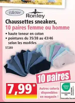 Norma Ronley chaussettes sneakers 10 paires femme ou homme offre