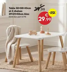 Maxi Bazar Table et 2 chaises alex offre