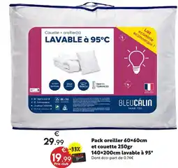 Maxi Bazar Bleu câlin pack oreiller 60×60cm et couette 250gr offre