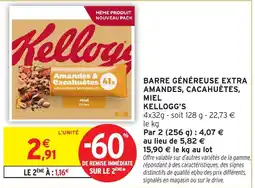 Intermarché Hyper Kellogg's Barre Généreuse Extra Amandes, Cacahuètes, Miel offre