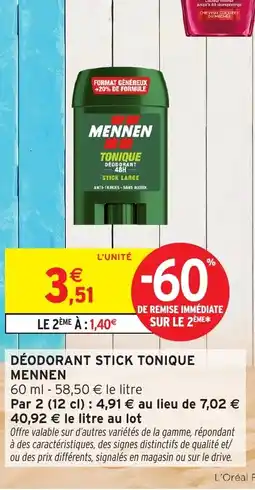 Intermarché Hyper Mennen Déodorant stick tonique offre