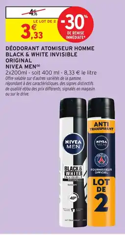 Intermarché Hyper NIVEA MEN DÉODORANT ATOMISEUR HOMME BLACK & WHITE INVISIBLE ORIGINAL offre