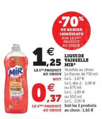 Hyper U Liquide Vaisselle Mir offre