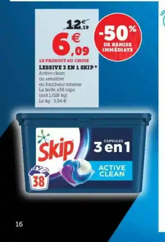 Hyper U Lessive 3 En 1 Skip offre