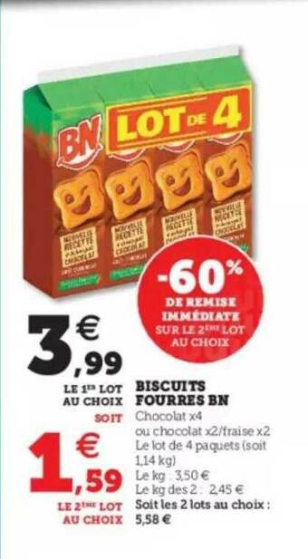 Hyper U Biscuits Fourrés Bn offre