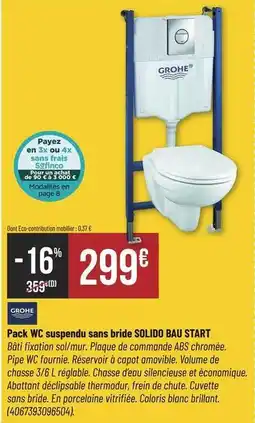 Bricorama Grohe - pack wc suspendu sans bride solido offre